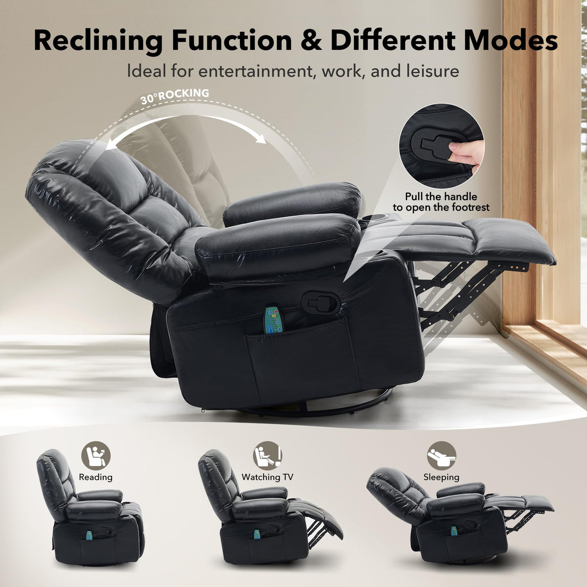 Garvee Oversized Recliner Chair,Extra Wide 360Â° Swivel Rocker Massage Heat