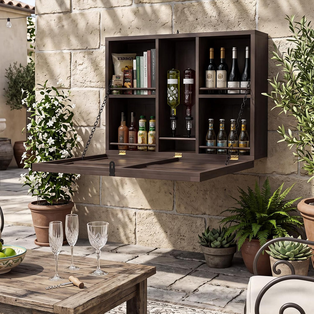WallâMounted Bar Cabinet, Solid Wood Waterproof FoldâDown Storage Cabinet