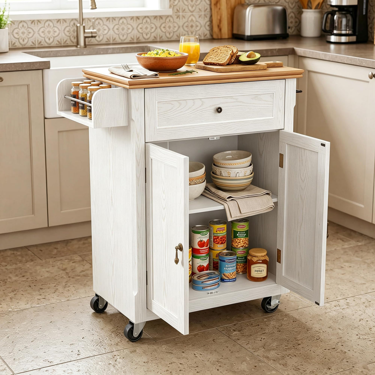 HLR 26'' Small Kitchen Island, Vintage Wood Kitchen Cart on Wheels, Blue