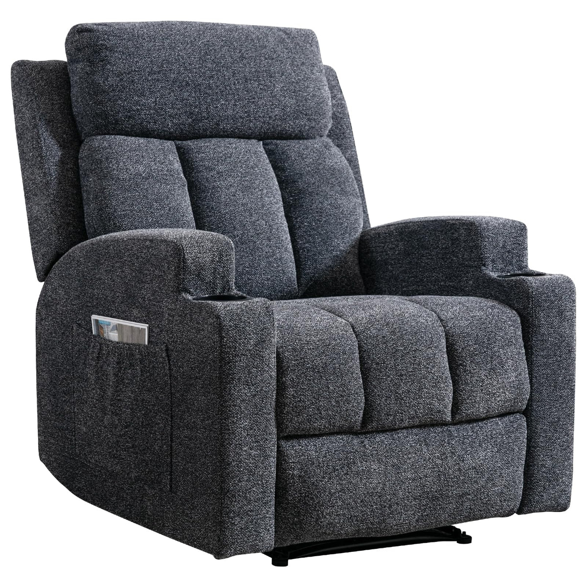 CANMOV Manual Recliner Chair with Massage and Heat, Soft Fabric Recliner Chair with Overstuffed Arm and Back, Manual Reclining Single Sofa with 2 Cup Holders, Side Pocket for Living Room, Dark Grey