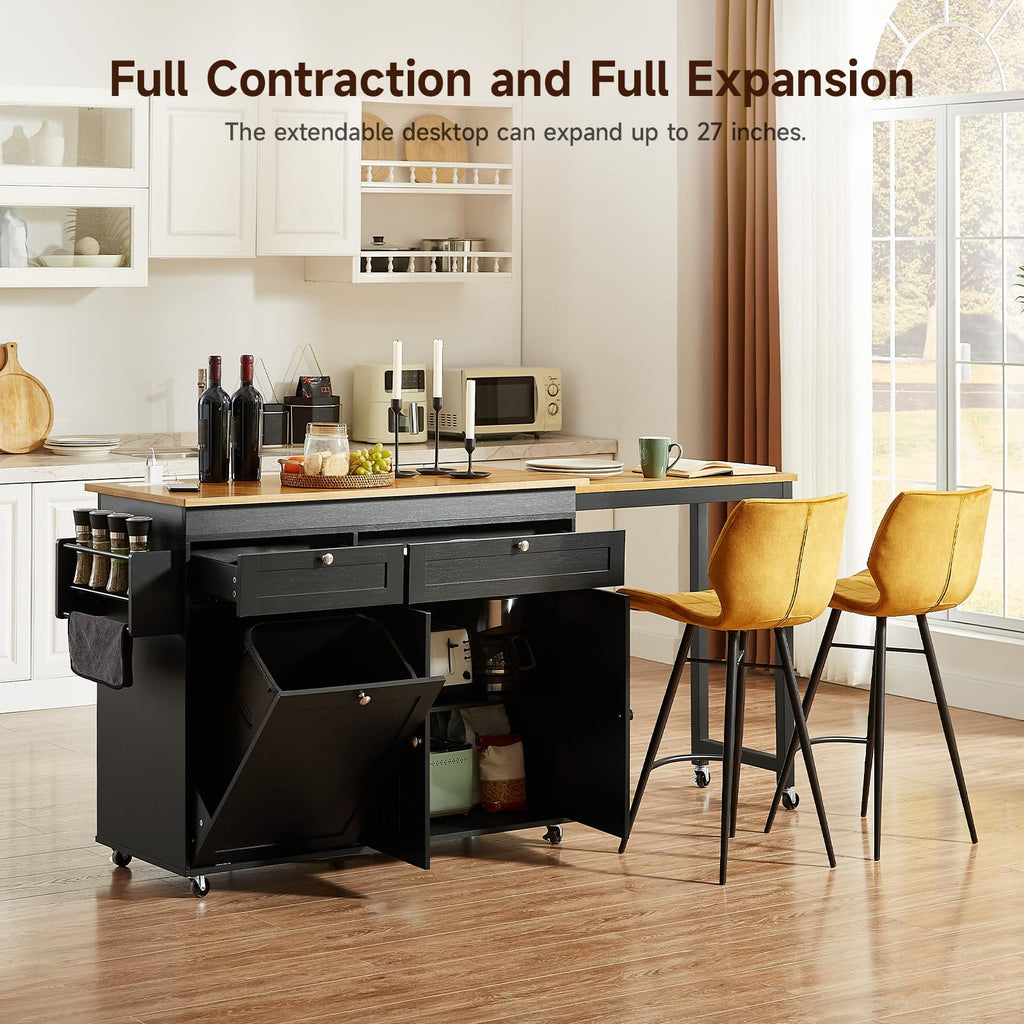 Kitchen Islands with Extendable Dining Table, Mobile Storage Islands, White