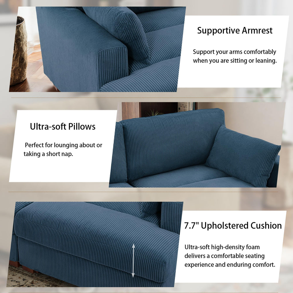 Oversized Corduroy Chaise Lounge Chair with Right Armrest & Cushion, Comfy Upholstered Sleeper Sofa Indoor Recliner Seat Solid Wood Couch w/Washable Cover for Bedroom, Living Room - Orange