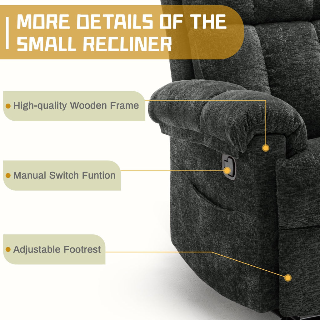 Korser Recliner Chair, Living Room Recliner Chairs for Adults, Small Recliners for Small Spaces, Upholstered Manual Recliner with Side Pockets, Comfy Nursery Chair for Living Room, Chenille, Beige