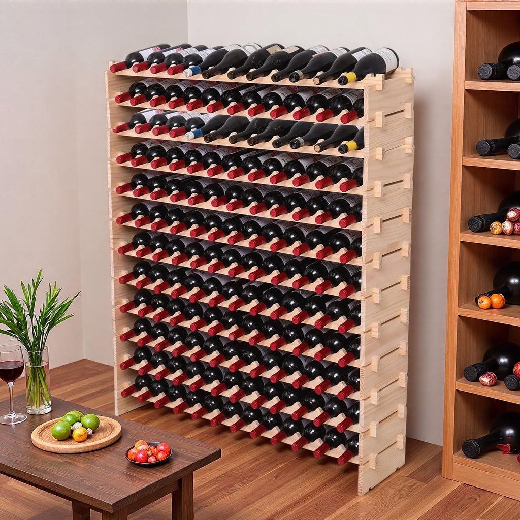 Wood Stackable Storage Modular Wine Rack Cabinet 120 Bottle freestanding Floor Wine Bottle Holder Display Shelves