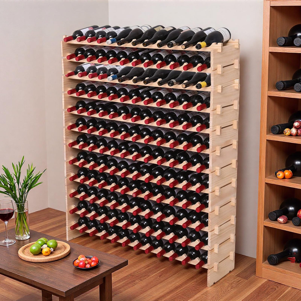 Wood Stackable Storage Modular Wine Rack Cabinet 120 Bottle freestanding Floor Wine Bottle Holder Display Shelves