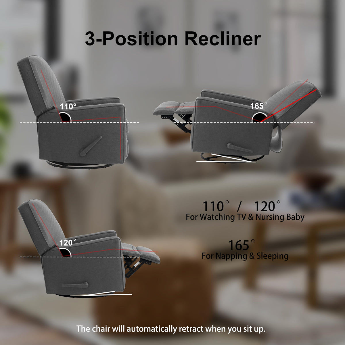 Harkawon Swivel Rocker Recliner Chair, Glider Rocker Recliner, Beige