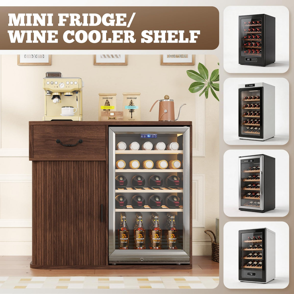 Large Coffee Bar Cabinet with Mini Fridge Space, Liquor Wine Bar Cabinet with Drawer and Glass Holder, Buffet Sideboard Table for Kitchen, Dining Room, Living Room