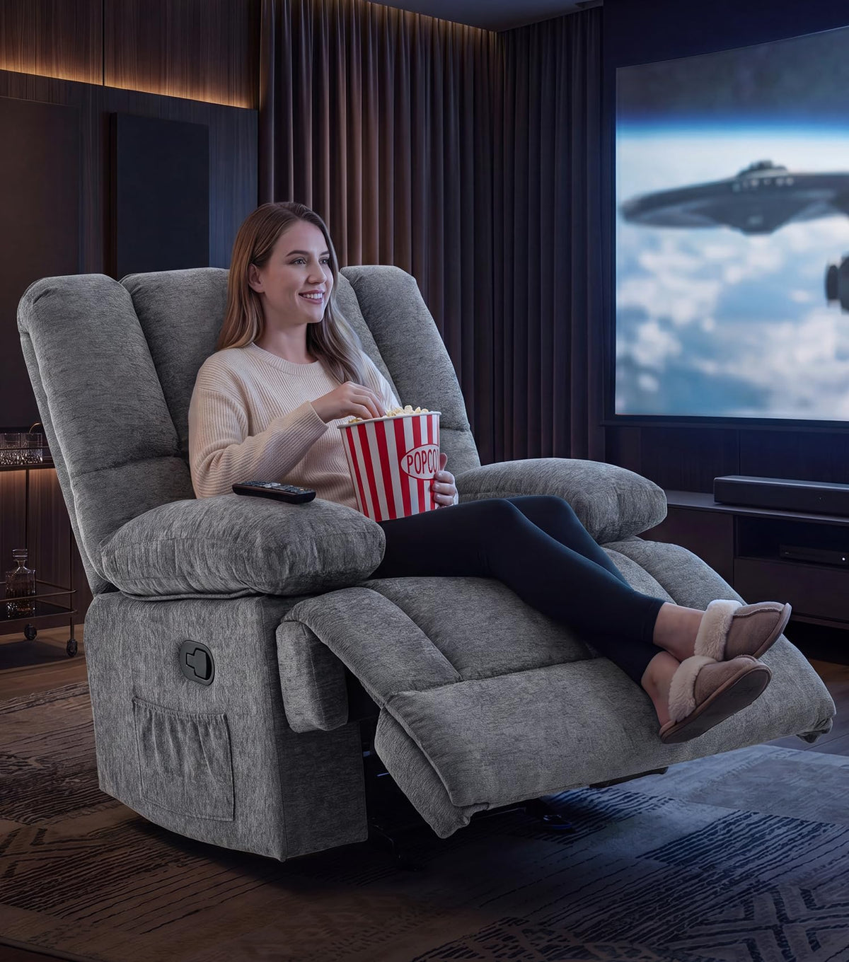 WILLOVE 41" Oversized Rocker Recliner Chair, Rocking Recliners Overstuffed Soft Big Man Manual Recliner, Extra Large Chenille Living Room Chair 350 LBS Capacity, Grey, L