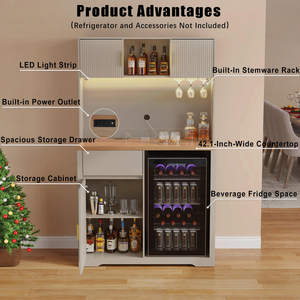 GDLF 72" Tall Coffee Bar Cabinet with Fridge Space, Fluted Liquor Home Bar
