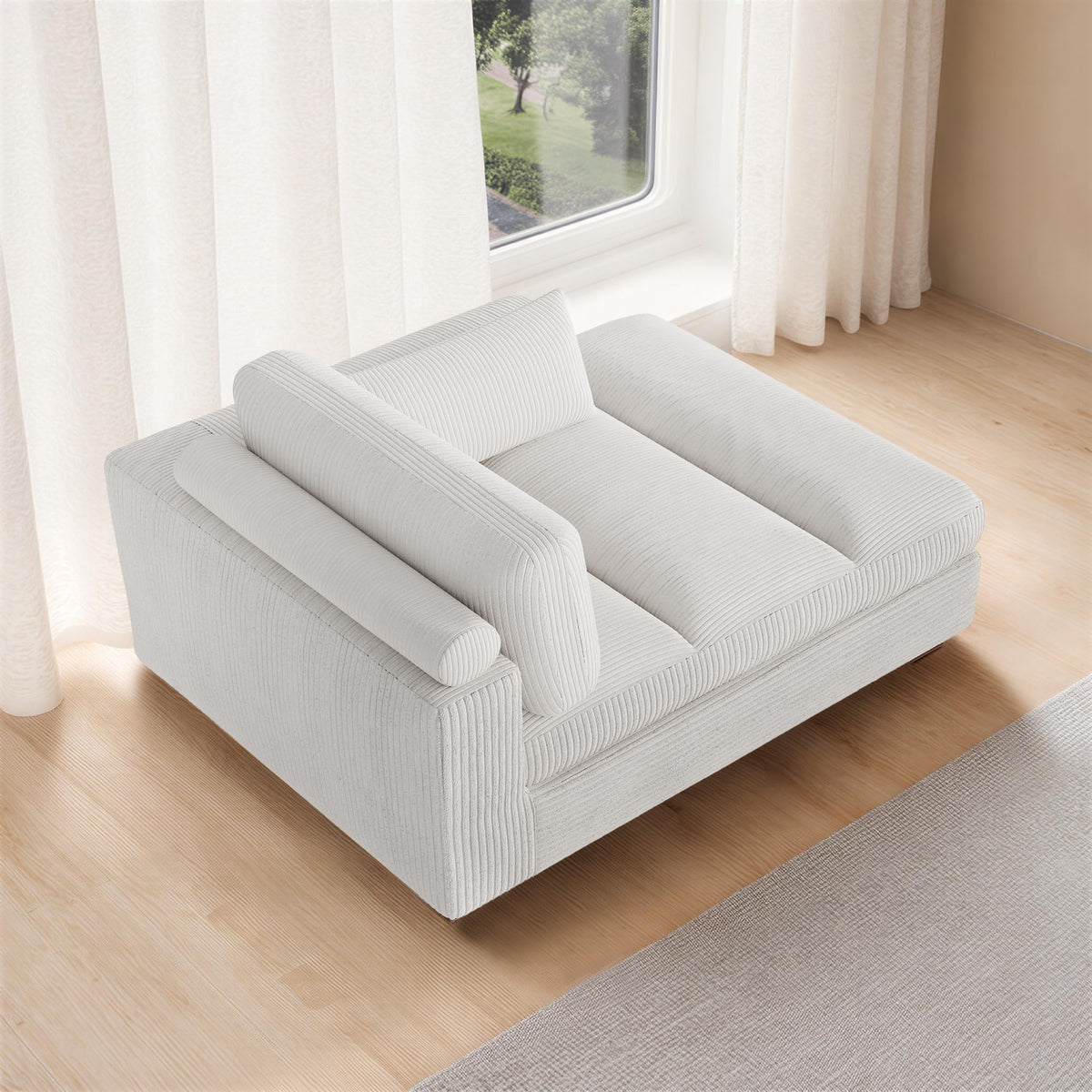 Oversized Corduroy Chaise Lounge Chair with Right Armrest & Cushion, Comfy Upholstered Sleeper Sofa Indoor Recliner Seat Solid Wood Couch w/Washable Cover for Bedroom, Living Room - Orange