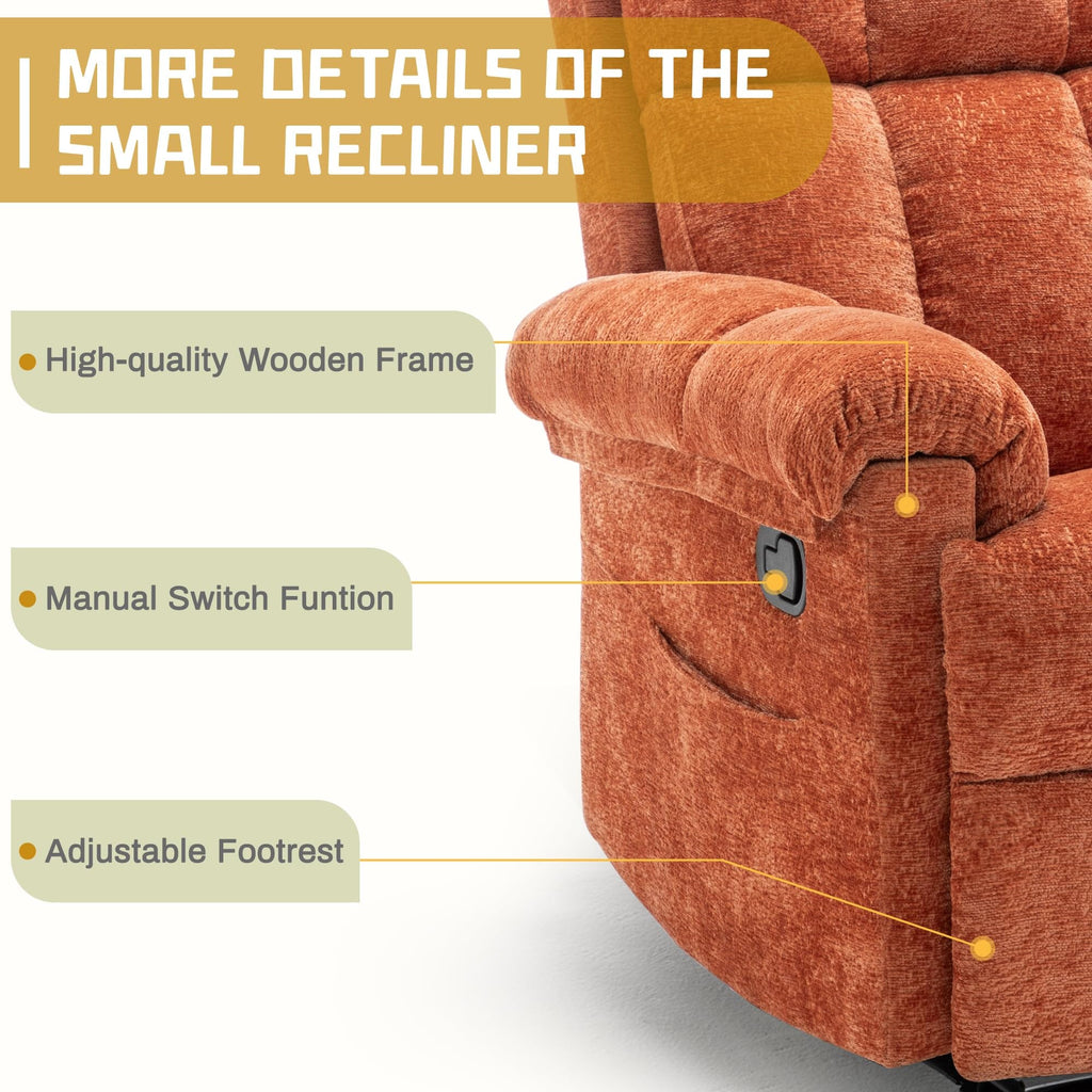 Korser Recliner Chair, Living Room Recliner Chairs for Adults, Small Recliners for Small Spaces, Upholstered Manual Recliner with Side Pockets, Comfy Nursery Chair for Living Room, Chenille, Beige
