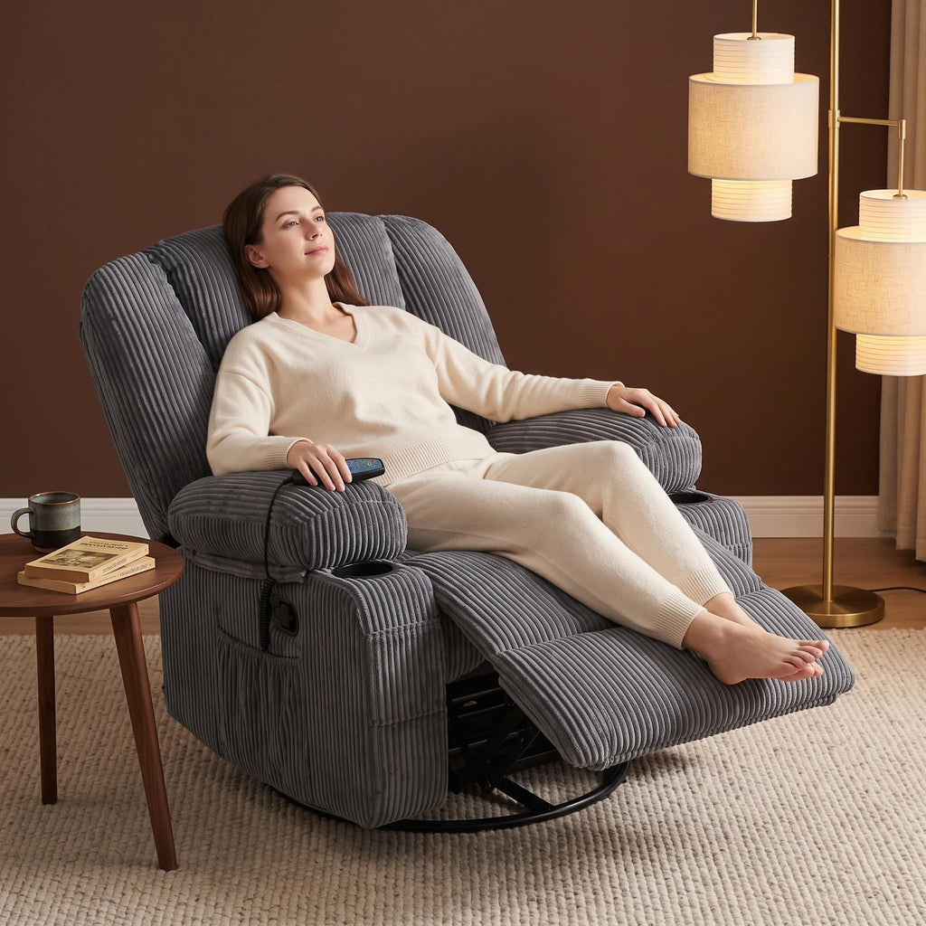 Garvee Oversized Recliner Chair,Extra Wide 360Â° Swivel Rocker Massage Heat