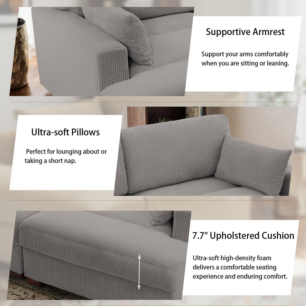 Oversized Corduroy Chaise Lounge Chair with Right Armrest & Cushion, Comfy Upholstered Sleeper Sofa Indoor Recliner Seat Solid Wood Couch w/Washable Cover for Bedroom, Living Room - Orange