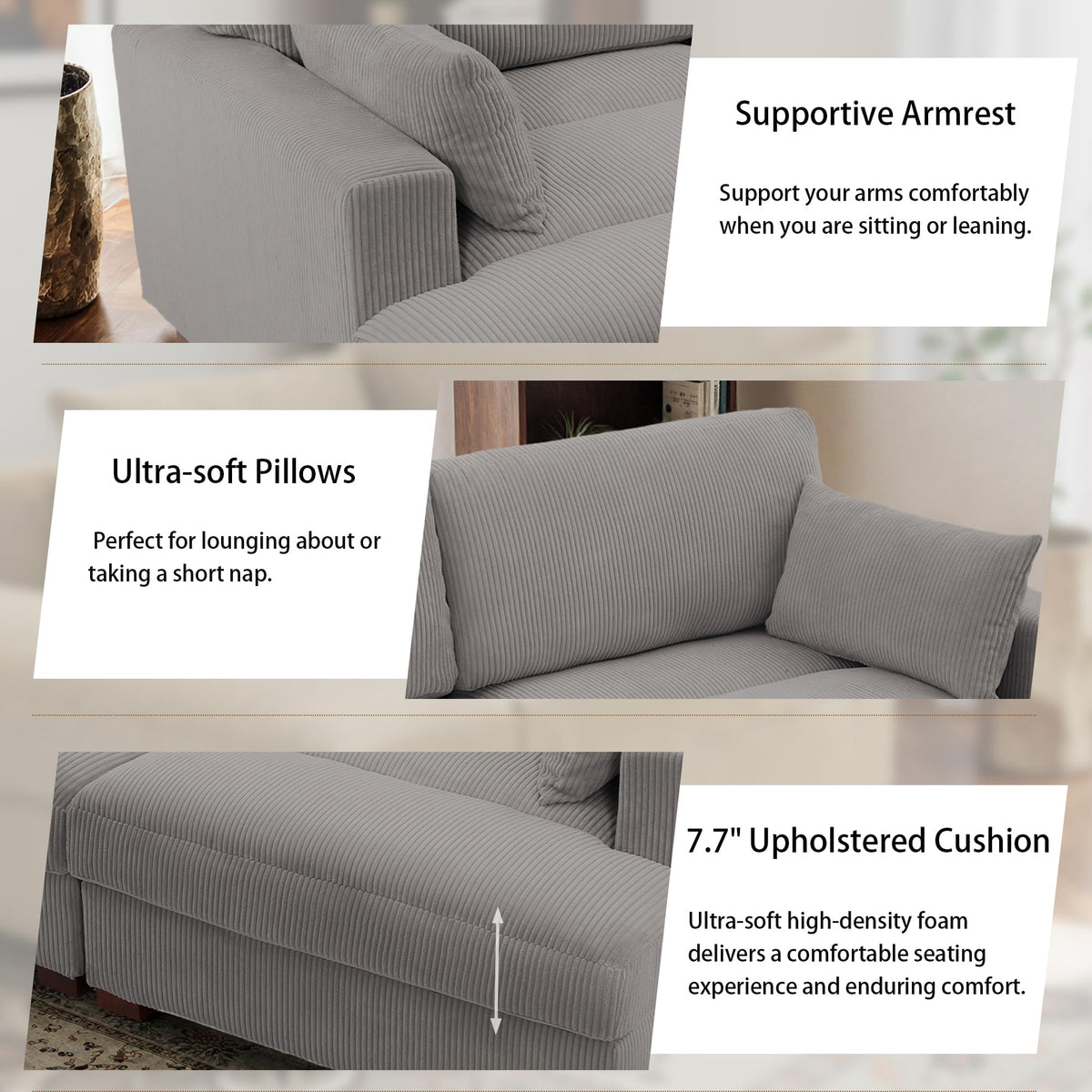 Oversized Corduroy Chaise Lounge Chair with Right Armrest & Cushion, Comfy Upholstered Sleeper Sofa Indoor Recliner Seat Solid Wood Couch w/Washable Cover for Bedroom, Living Room - Orange