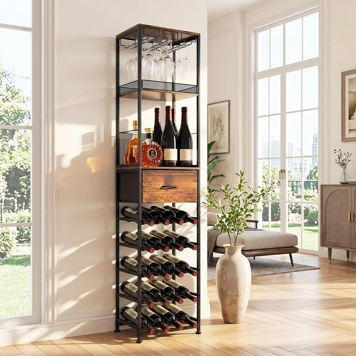 7-Tier Wine Rack Freestanding Floor Liquor Cabinet Bar for Home