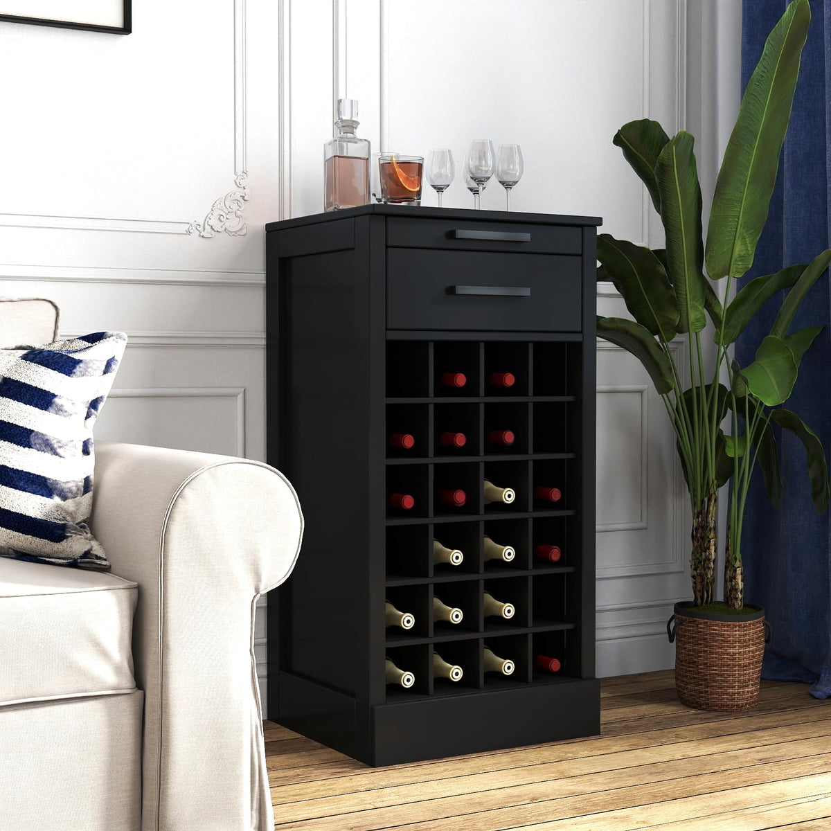 WERSMT 8-Tier Freestanding Wine Rack Wood, 32 Bottles Wine Rack Counter for Small Space, Farmhouse Stackable Modular Wine Bottle Holder Rack, White