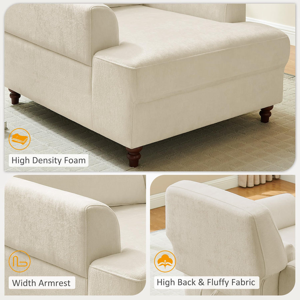 Oversized Chaise Lounge Chair with Adjustable Backrest, Polyester White