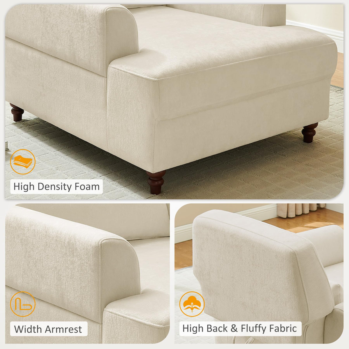 Oversized Chaise Lounge Chair with Adjustable Backrest, Polyester White