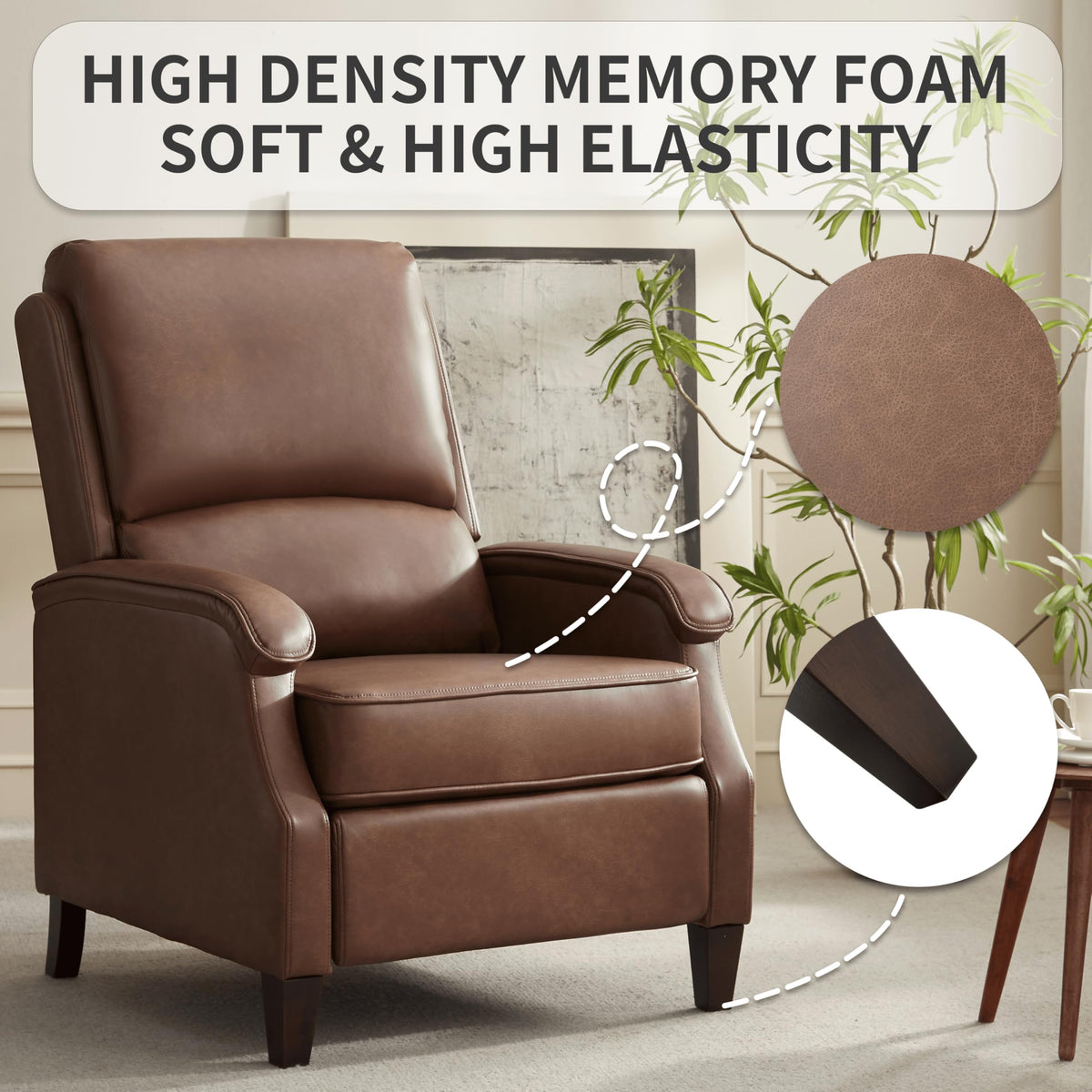 VKNOW Recliner Chair, Fabric Recliner with Adjustable Back, Brown