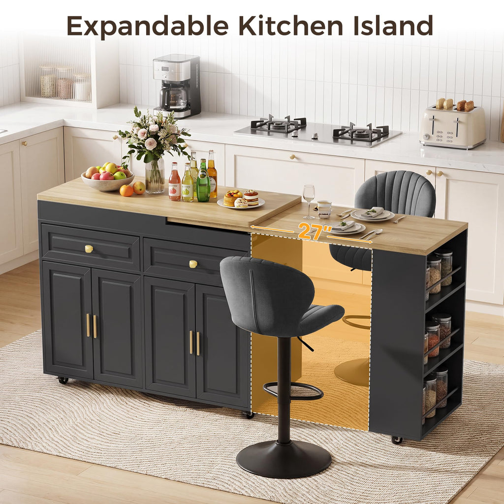 3-in-1 Extendable Kitchen Island with Extendable and Swivel Dining Table