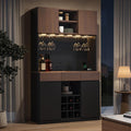 ModernMate 71" Wine Bar Cabinet with LED Lights, Modern Kitchen Pantry Hutch Cabinet with Storage, Black Home Coffee Bar with 3 Drawers, Wine Rack, Glass Holders for Dining Room, Kitchen
