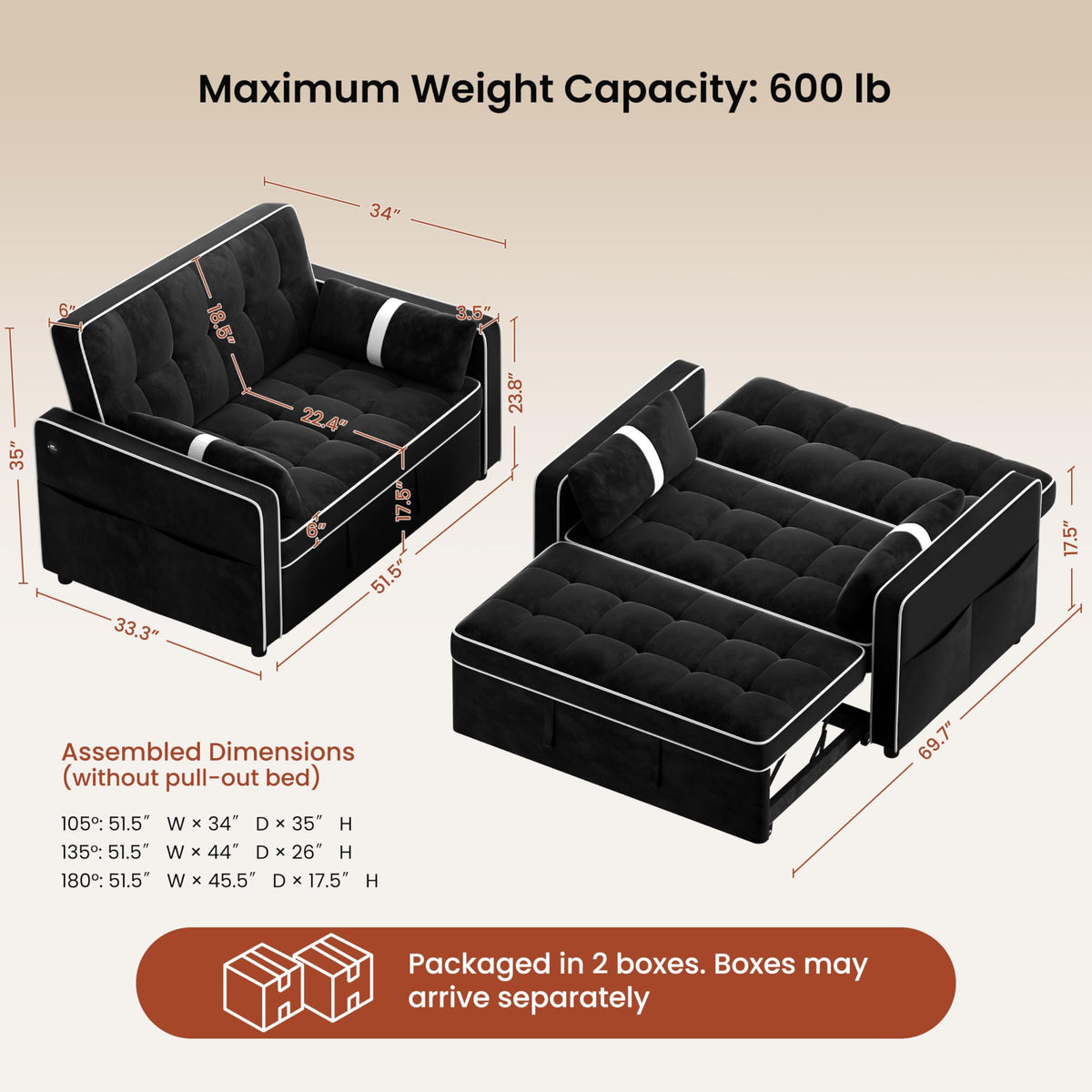 Yaheetech 3 in 1 Sofa Bed Convertible Sleeper Sofa with USB Ports, Beige