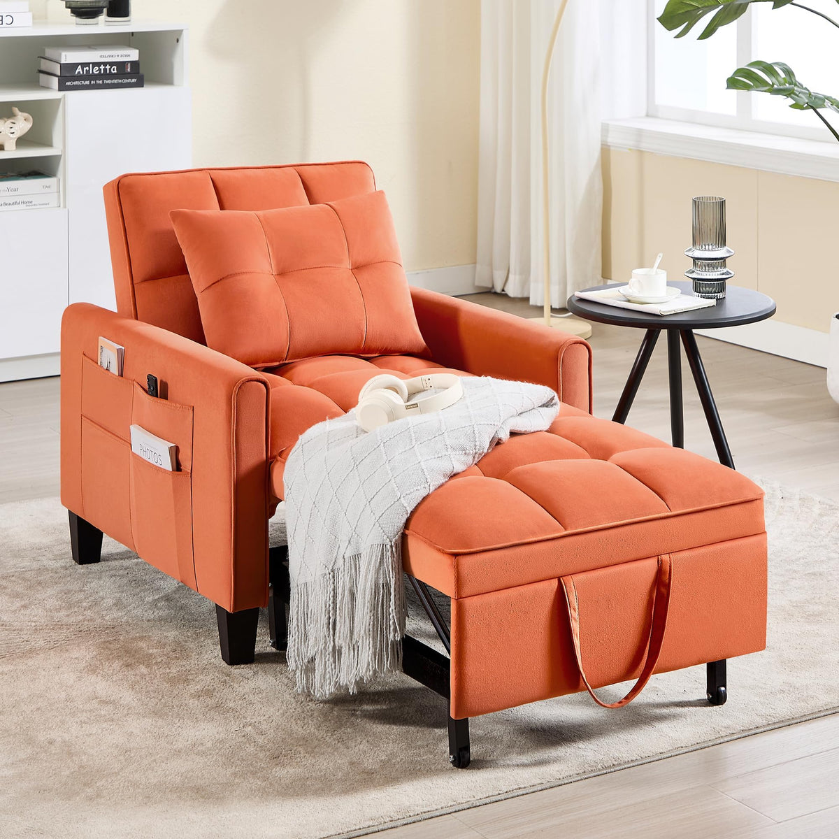 Convertible Sleeper Chair, 3 in 1 Sleeper Chair Bed Pull Out Sofa Bed Chairs, Single Sofa with Adjustable Backrest for Adults Reading Living Room, Bedroom, Black