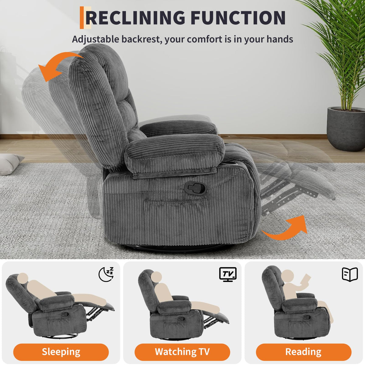 Garvee Oversized Recliner Chair,Extra Wide 360Â° Swivel Rocker Massage Heat