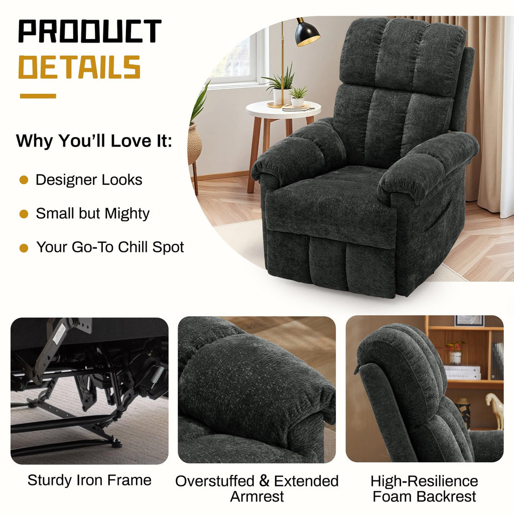 Korser Recliner Chair, Living Room Recliner Chairs for Adults, Small Recliners for Small Spaces, Upholstered Manual Recliner with Side Pockets, Comfy Nursery Chair for Living Room, Chenille, Beige