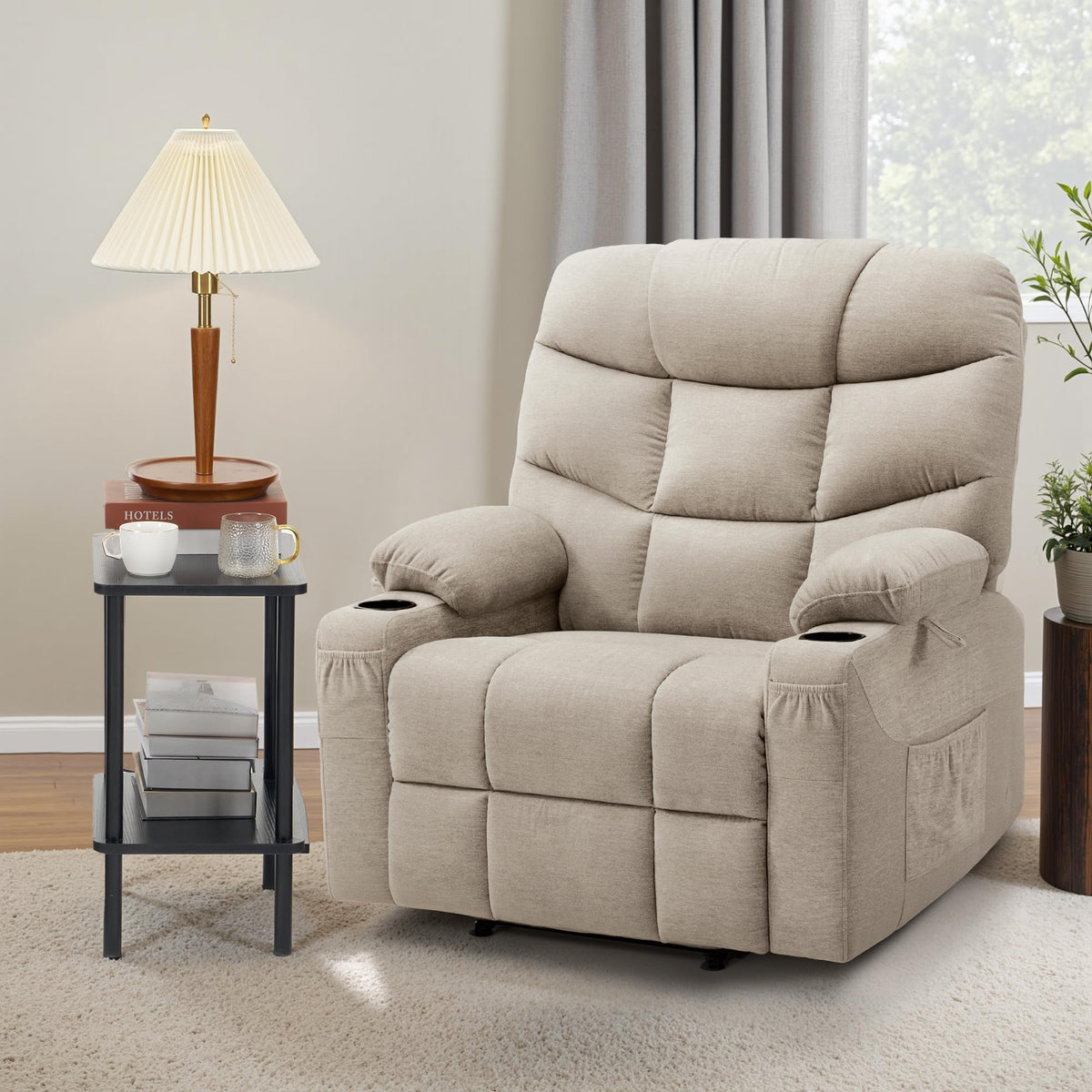 MCombo Power Lift Recliner for Elderly, Fabric 7287 (Light Grey, Medium)