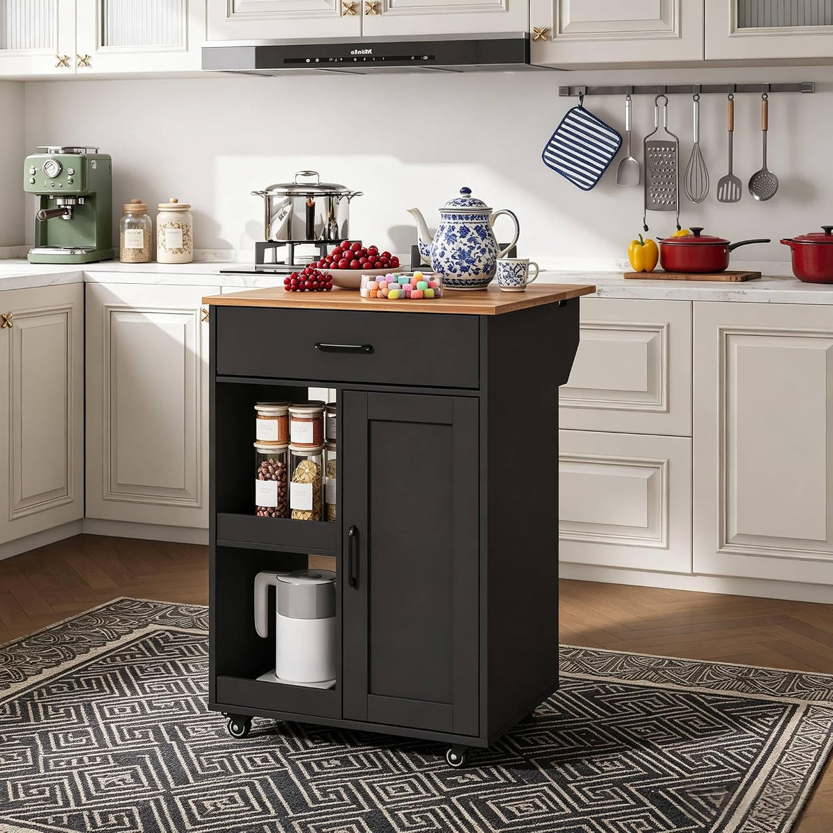 OUTLANE Kitchen Island with Drop Leaf, Rolling Storage Cart on Wheels