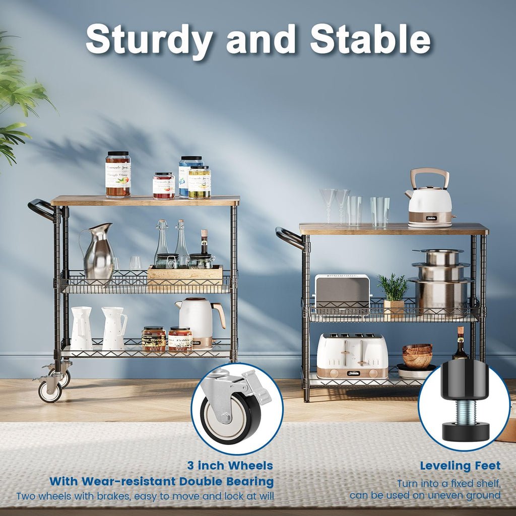 Leteuke 3 Tier Rolling Carts with Wheels, Heavy Duty Rolling Utility Cart