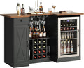 72" U-Shape Liquor Cabinet with Fridge Space, Bar Table with Wine Rack Glass Holder, Wine Bar Cabinet with Storage, Home Bar Cabinet for Man Cave Home Pub Basement Living Room, Black LRBT001B