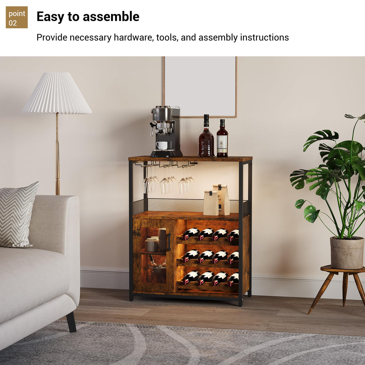 3-Tier Wine Bar Cabinet with Removable Wine Rack, Liquor Storage Cabinet with Glass Holder & Mesh Door, Coffee Bar Sideboard Buffet for Living Room or Dining Room, Gray