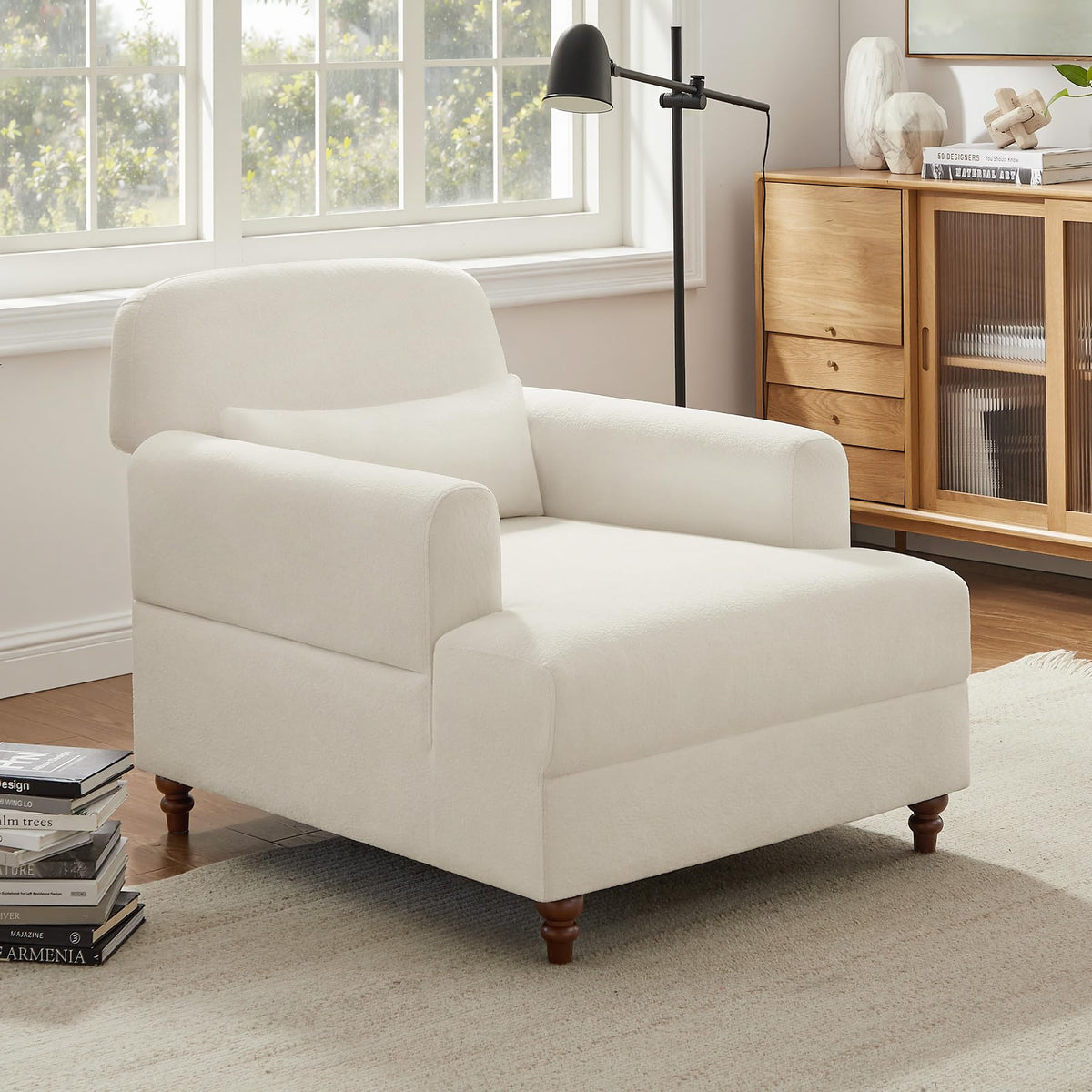 Oversized Chaise Lounge Chair with Adjustable Backrest, Polyester White