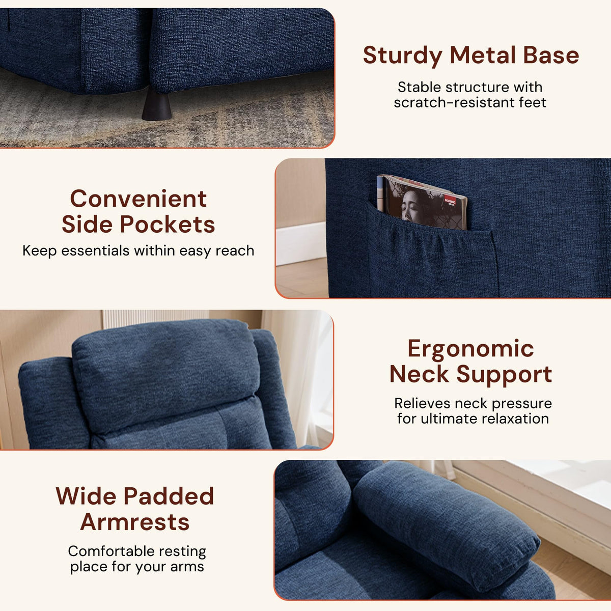 Korser Power Recliner Chair for Adults, Oversized Electric Recliner with Thickened Cushions, Reclining Chair for Bedroom, Living Room Chairs with Side Pockets, Chenille