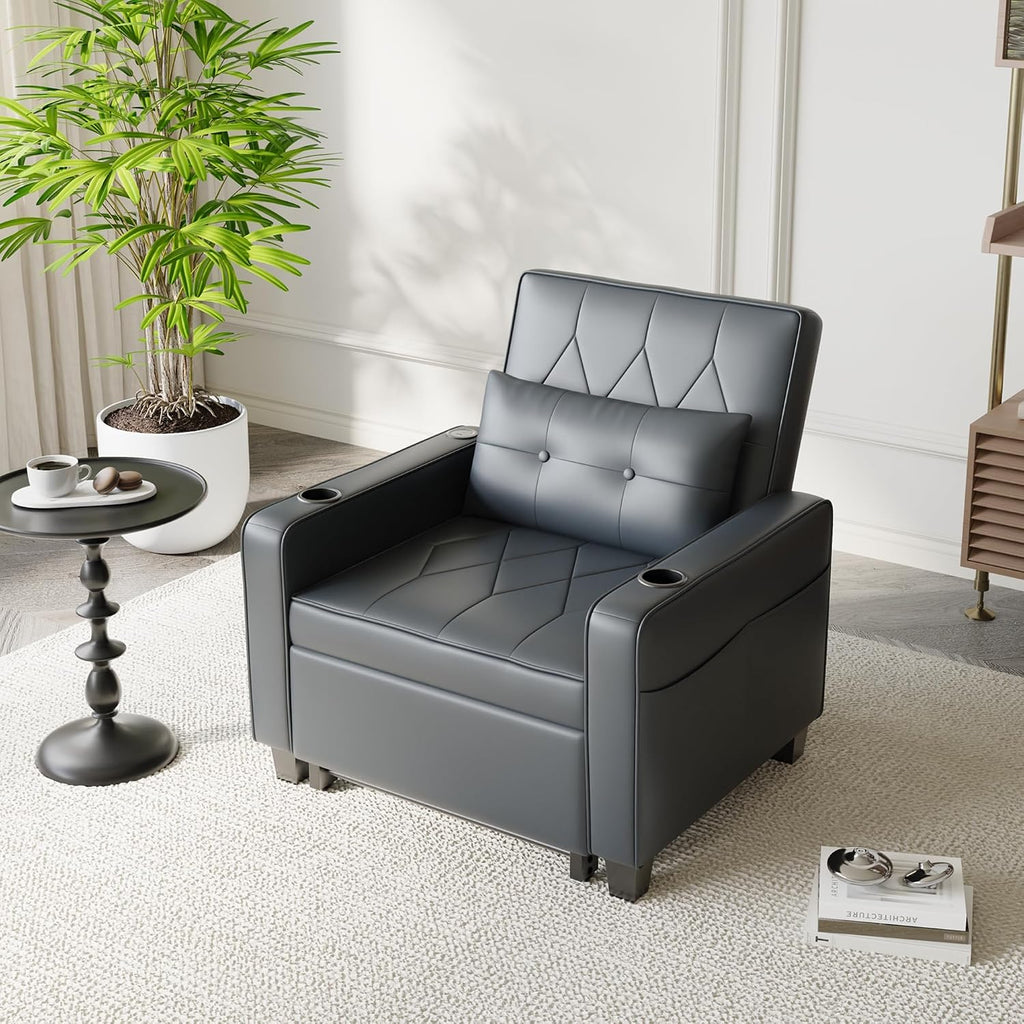 AILEEKISS Sleeper Chair Bed, 3-in-1 Convertible Pull Out Sofa, Faux Leather