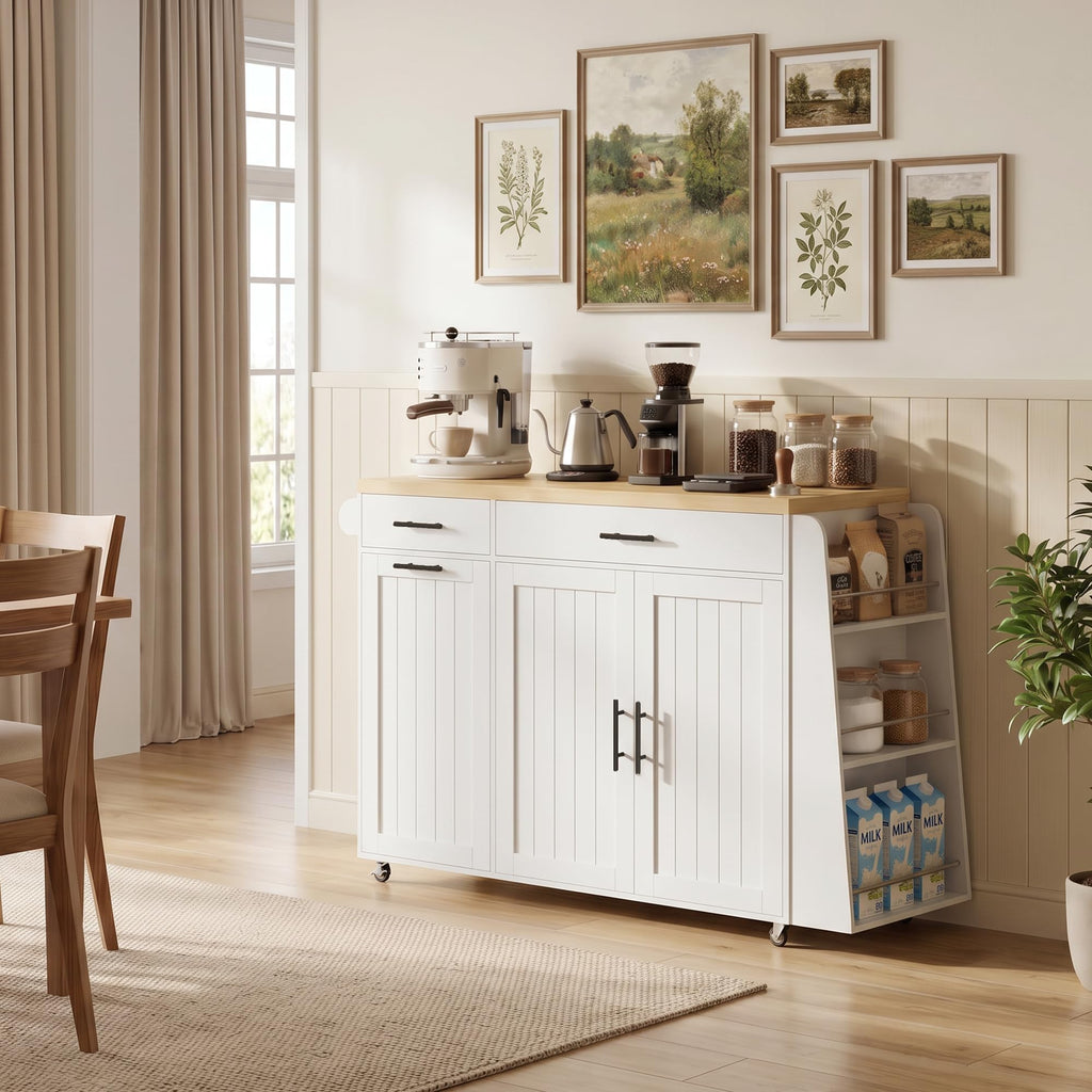 DreamDashio Kitchen Island with Storage, Rolling Kitchen Island with Swivel Table, Drawers & Shelves, Mobile Kitchen Island Cart with 360Â° Swivel Extendable Dining Table for Kitchen, Dining Room