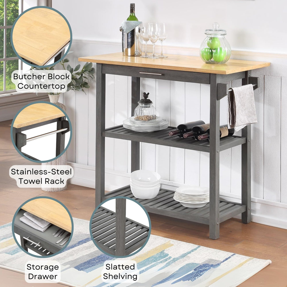 Convenience Concepts Designs2Go Butcher Block Kitchen Island, Sage, 40"
