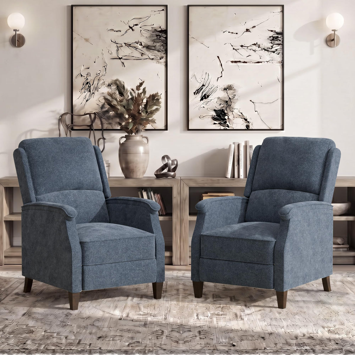 VKNOW Recliner Chair, Fabric Recliner with Adjustable Back, Brown