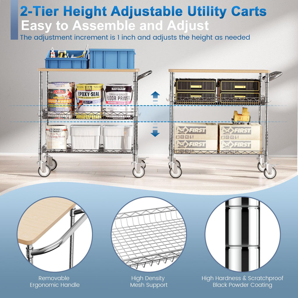Leteuke 3 Tier Rolling Carts with Wheels, Heavy Duty Rolling Utility Cart