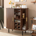 28" Fluted Wine Bar Cabinet with Storage, Modern Liquor Cabinets, Walnut