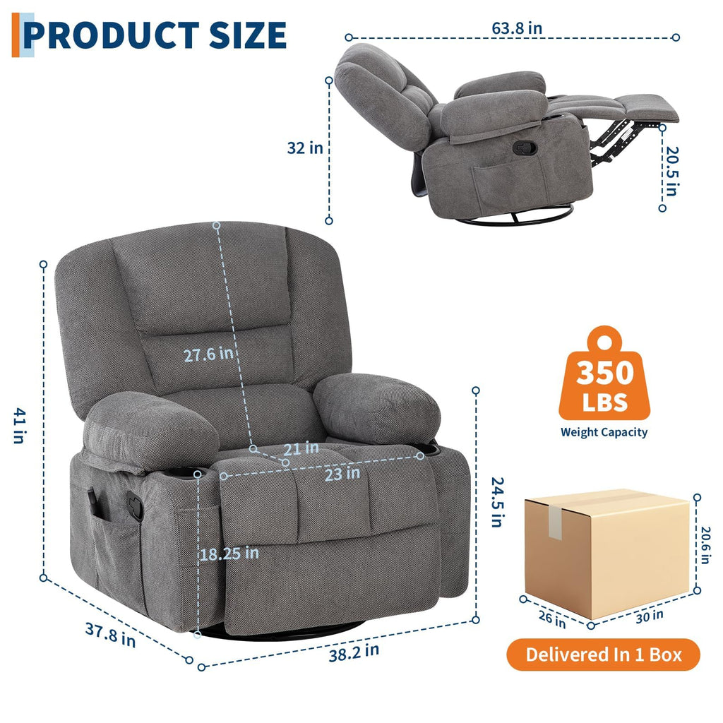 Garvee Oversized Recliner Chair,Extra Wide 360Â° Swivel Rocker Massage Heat
