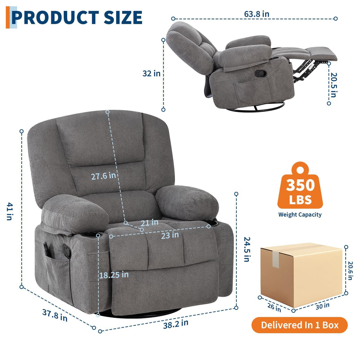 Garvee Oversized Recliner Chair,Extra Wide 360Â° Swivel Rocker Massage Heat
