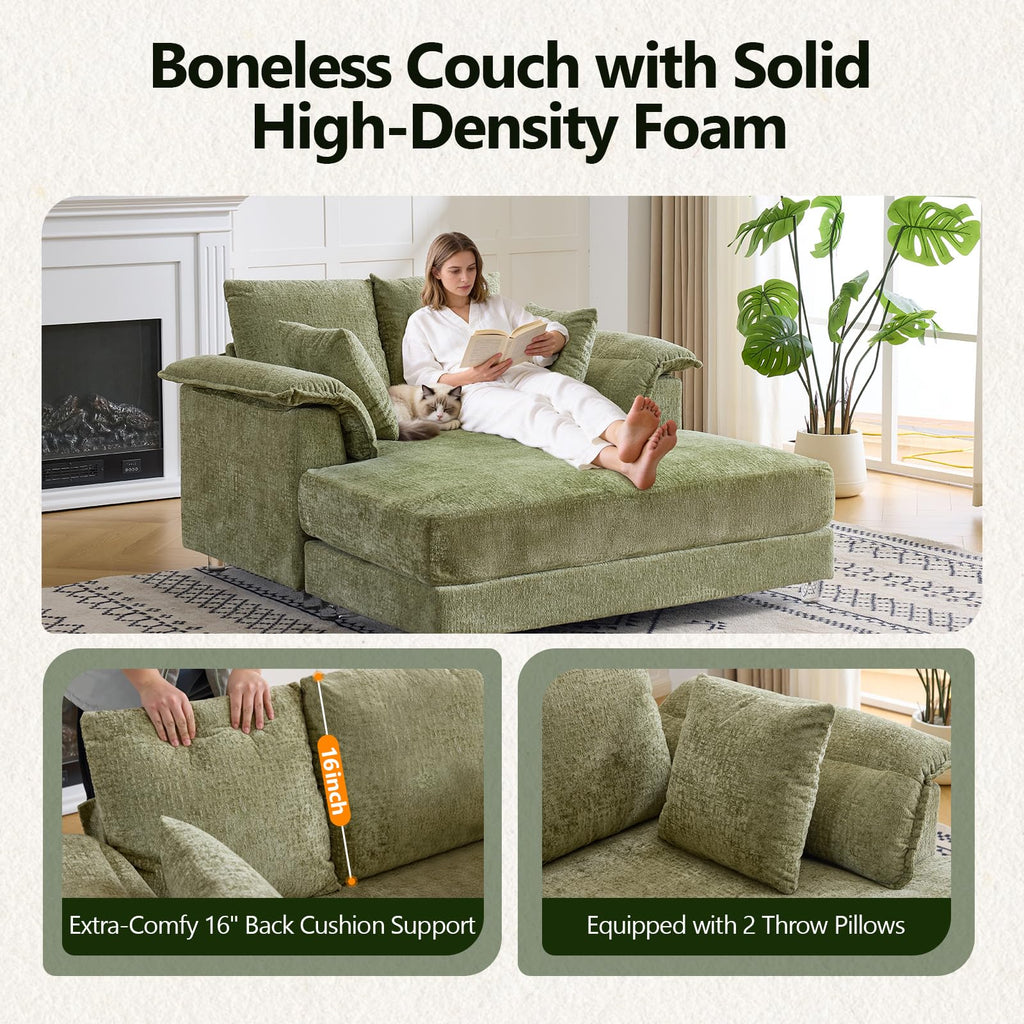 VINGLI 56" Wide Oversized Chaise Lounge Chair with Plush Padded Armrests