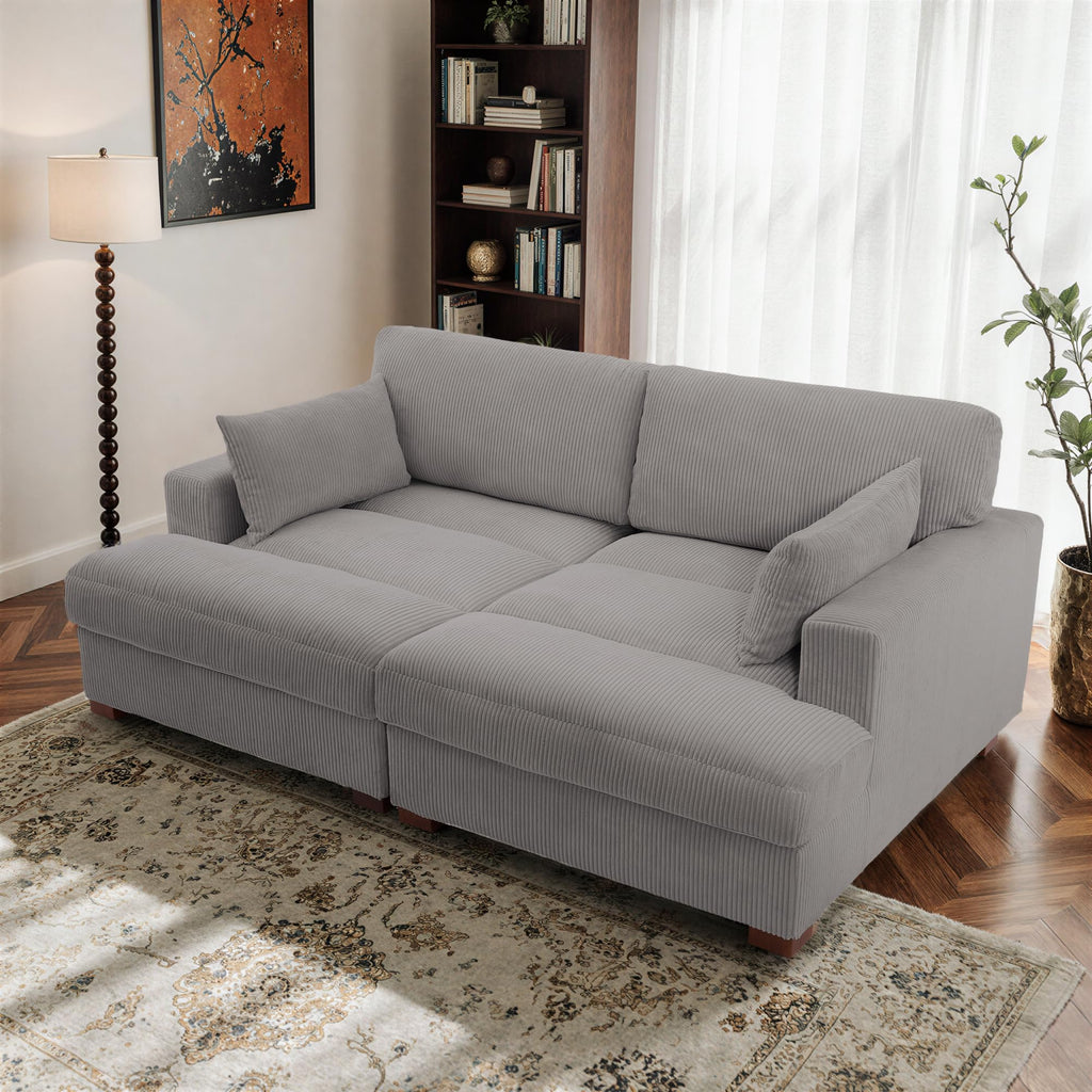 Oversized Corduroy Chaise Lounge Chair with Right Armrest & Cushion, Comfy Upholstered Sleeper Sofa Indoor Recliner Seat Solid Wood Couch w/Washable Cover for Bedroom, Living Room - Orange