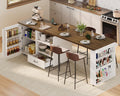 RALGEND Rolling Kitchen Island with 360Â° Swivel Tabletop, Large Kitchen Island Table with Power Outlet, Mobile Kitchen Island Cart with Storage Cabinets for Kitchen & Office, White and Walnut