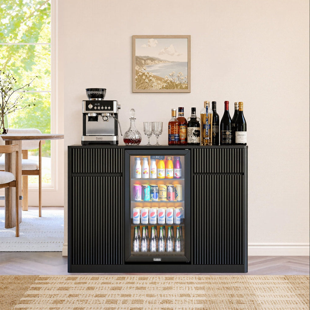 51" L Coffee Wine Bar Cabinet with Fridge Space, Charging Hub, Wine Rack