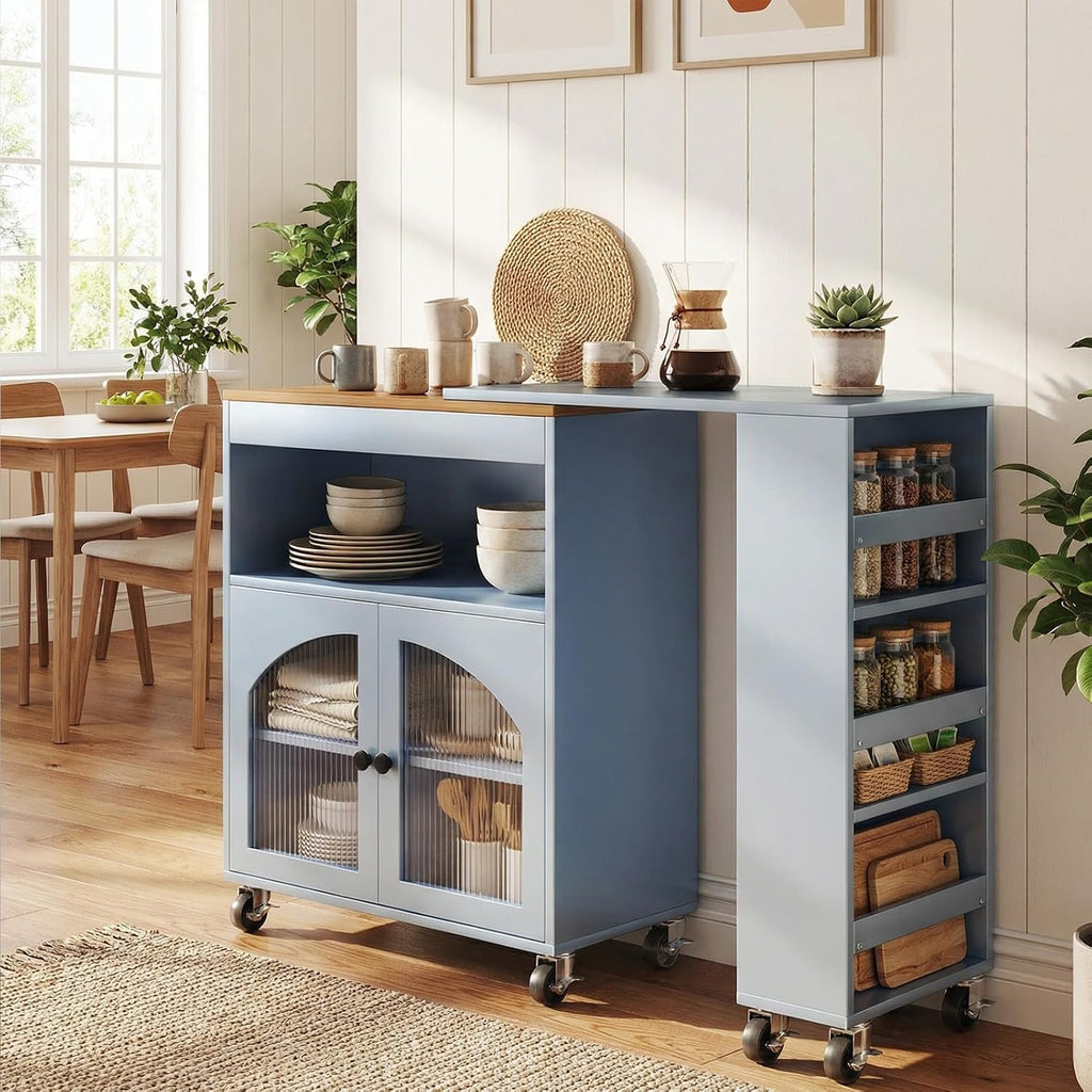 41'' Kitchen Island with Storage - Versatile Storage Cart & Rolling Island Table on Wheels for Dining Room, Kitchen Use (Blue)