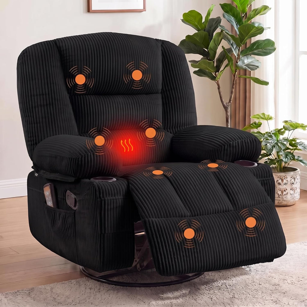 Garvee Oversized Recliner Chair,Extra Wide 360Â° Swivel Rocker Massage Heat